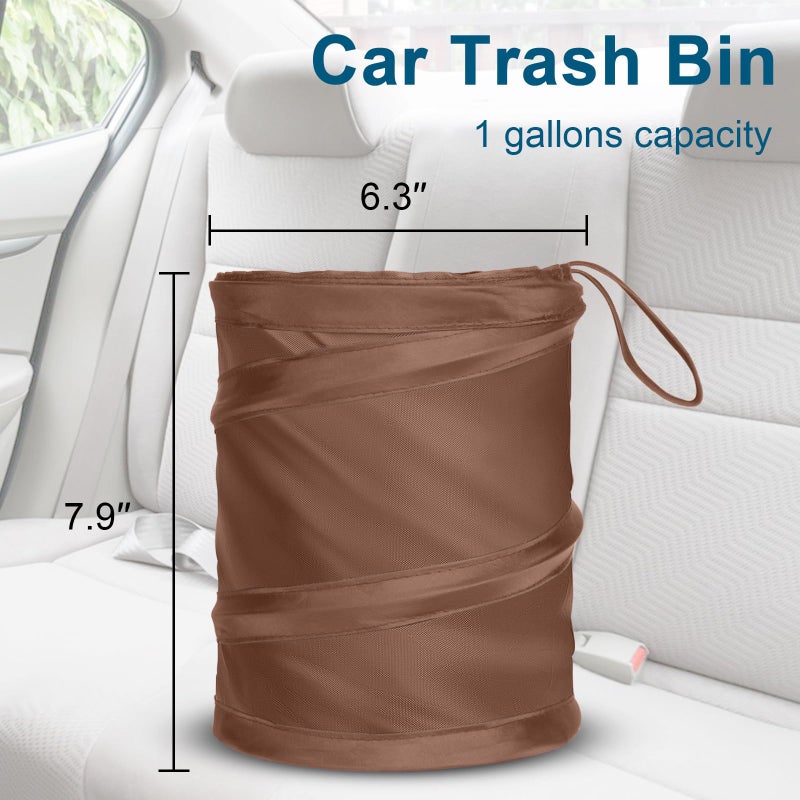 Kincown Car Trash Can  2 Packs Mini Collapsible Car Trash Bin for Front Back Seat  Pop up Car Garbage Can  Portable Car Trash Bag Hanging for Vehicle SUV Rv Truck Accessories Interior  Brown - Image 3